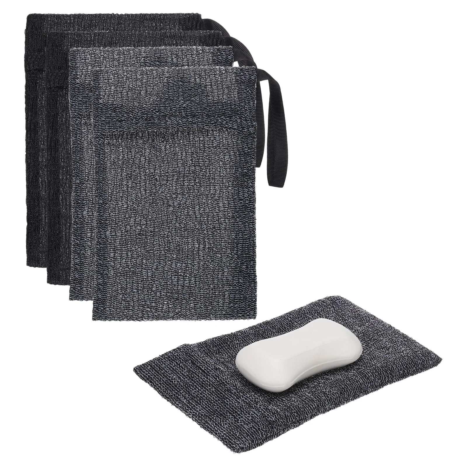 Casual uxcell Loofah Soap Pouch 4 Pcs Bar Soap Saver Bag with Black Handle Nylon Body Scrubber Pouch Exfoliating Net for Body Shower Foaming Travel Camping Top-Quality