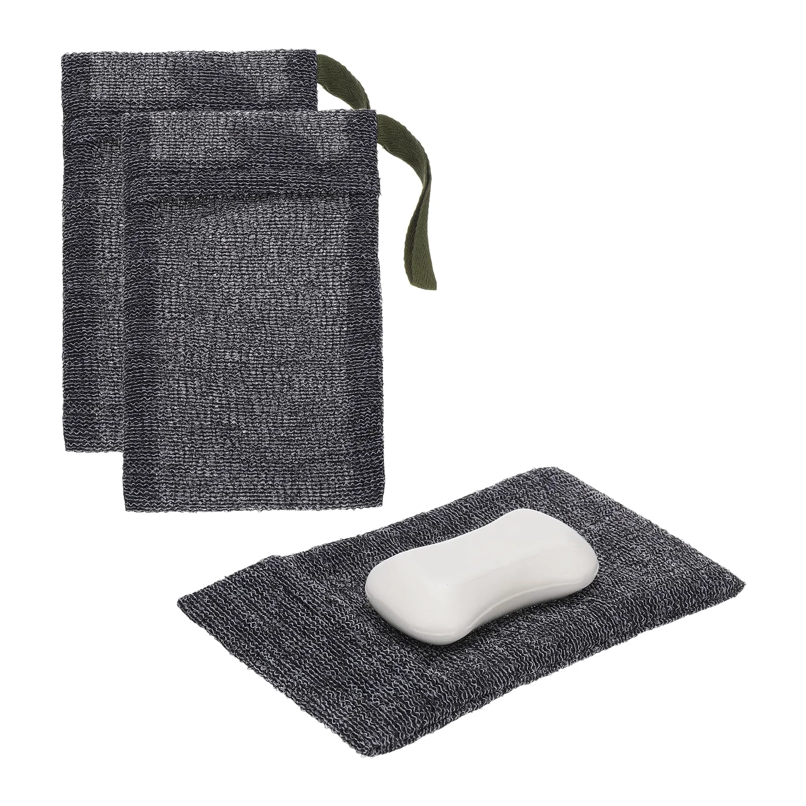 Modern uxcell Loofah Soap Pouch 2 Pcs Bar Soap Saver Bag with Dark Green Handle Nylon Body Scrubber Pouch Exfoliating Net for Body Shower Foaming Travel Detailed