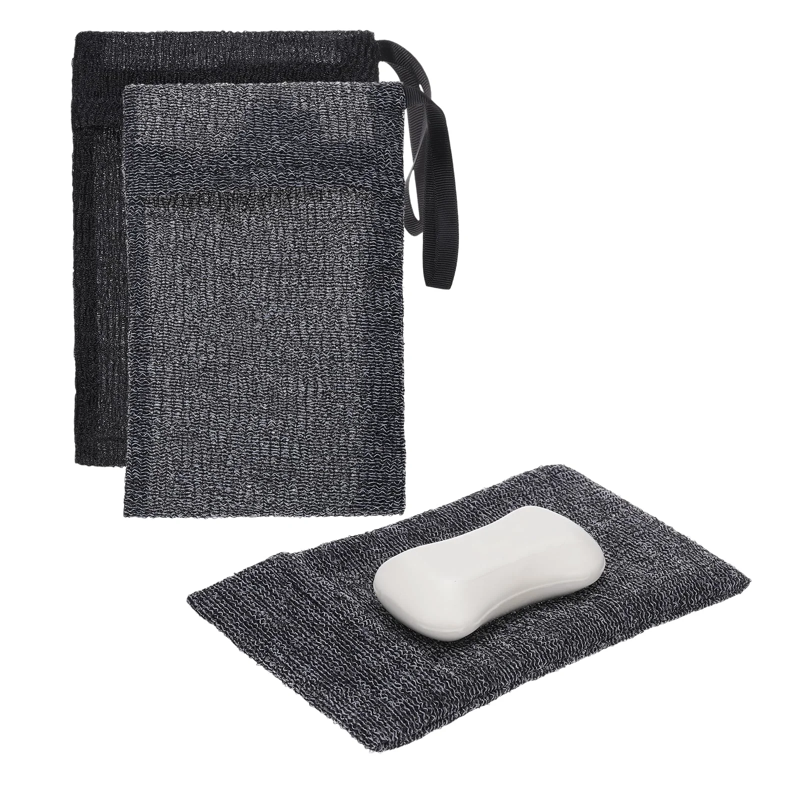Clean uxcell Loofah Soap Pouch 2 Pcs Bar Soap Saver Bag with Black Handle Nylon Body Scrubber Pouch Exfoliating Net for Body Shower Foaming Travel Camping Premium