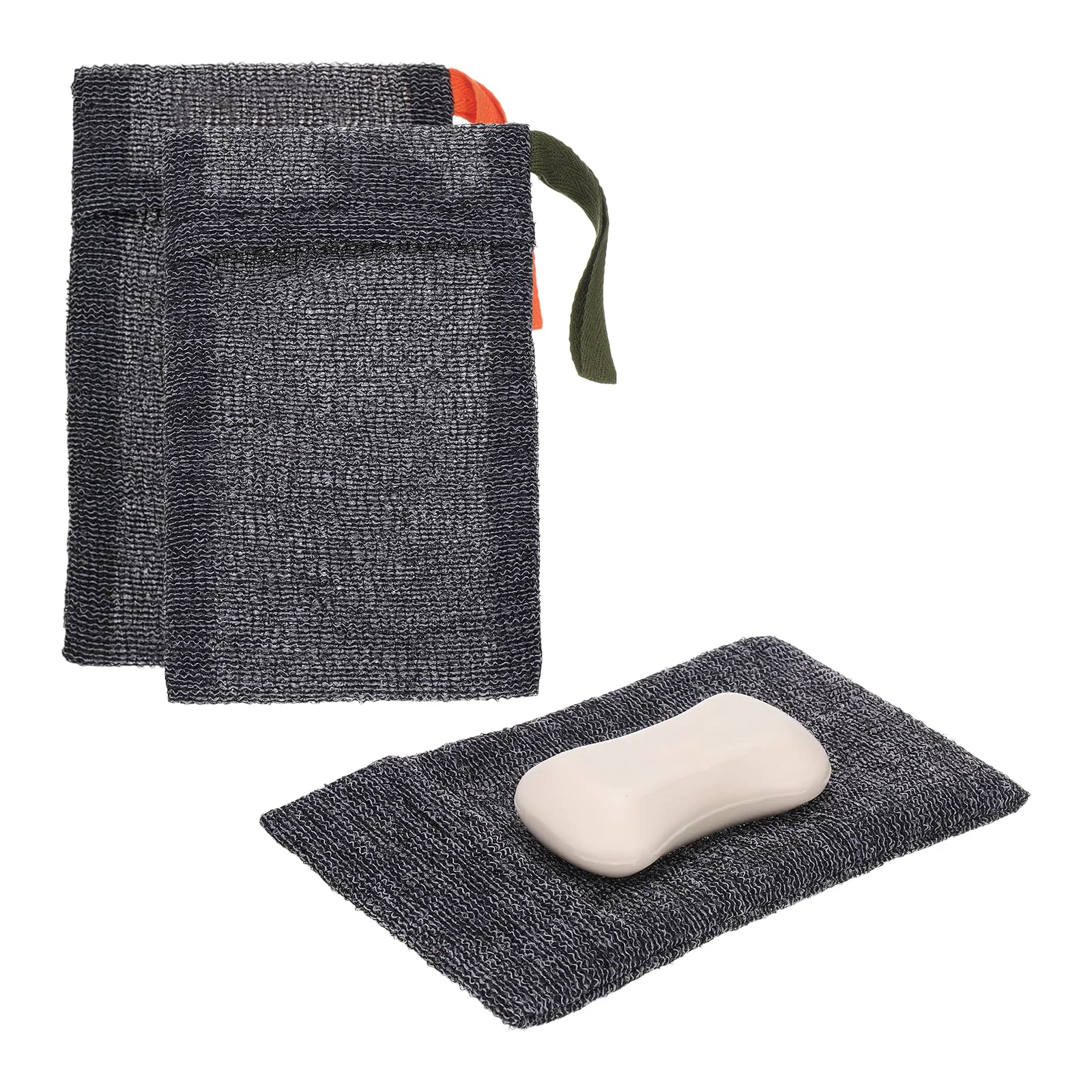 Stylish uxcell Loofah Soap Pouch 2 Pcs Bar Soap Saver Bag with Orange Dark Green Handle Nylon Body Scrubber Pouch Exfoliating Net for Body Shower Foaming Pure