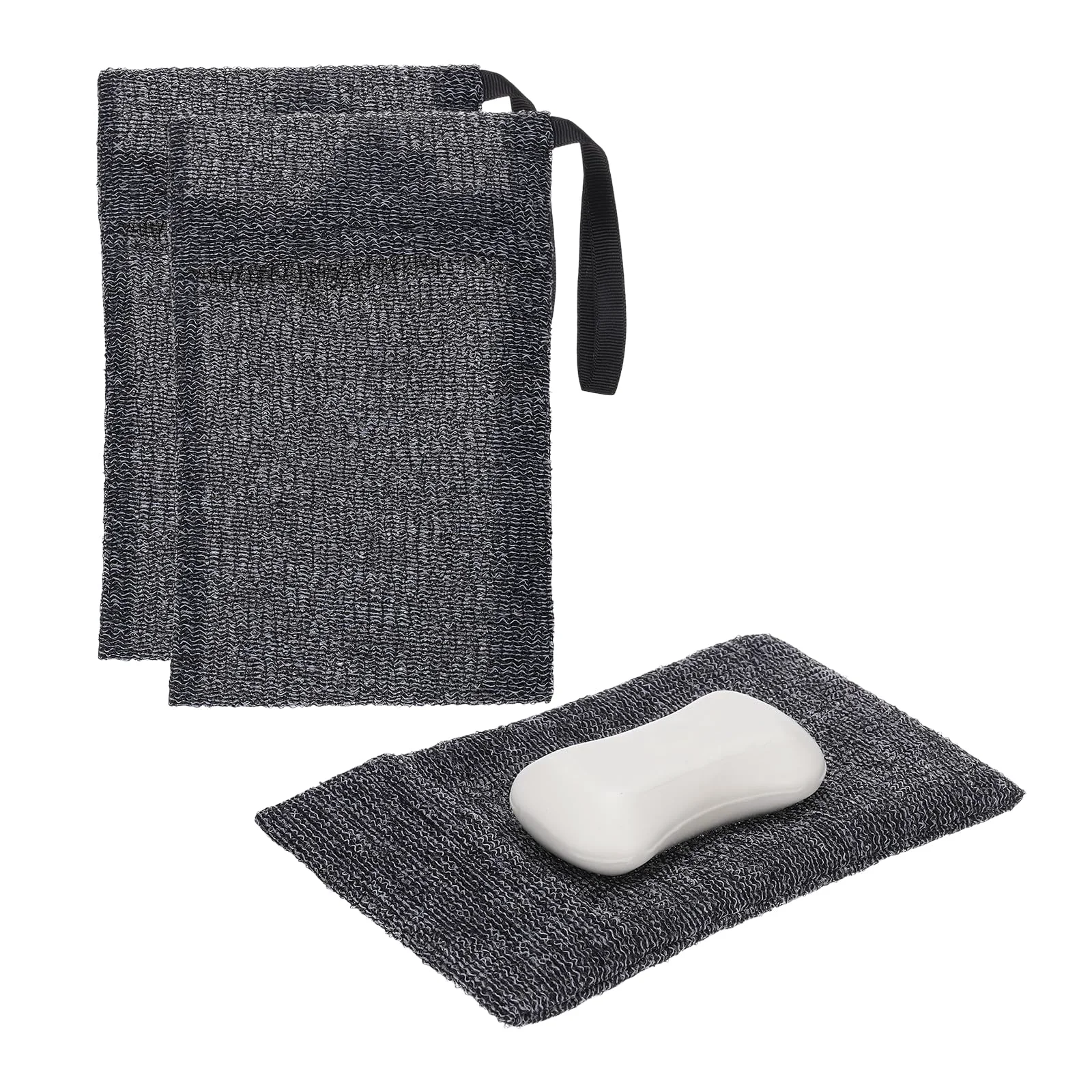 Superior uxcell Loofah Soap Pouch 2 Pcs Bar Soap Saver Bag with Black Handle Nylon Body Scrubber Pouch Exfoliating Net for Body Shower Foaming Travel Camping Functional