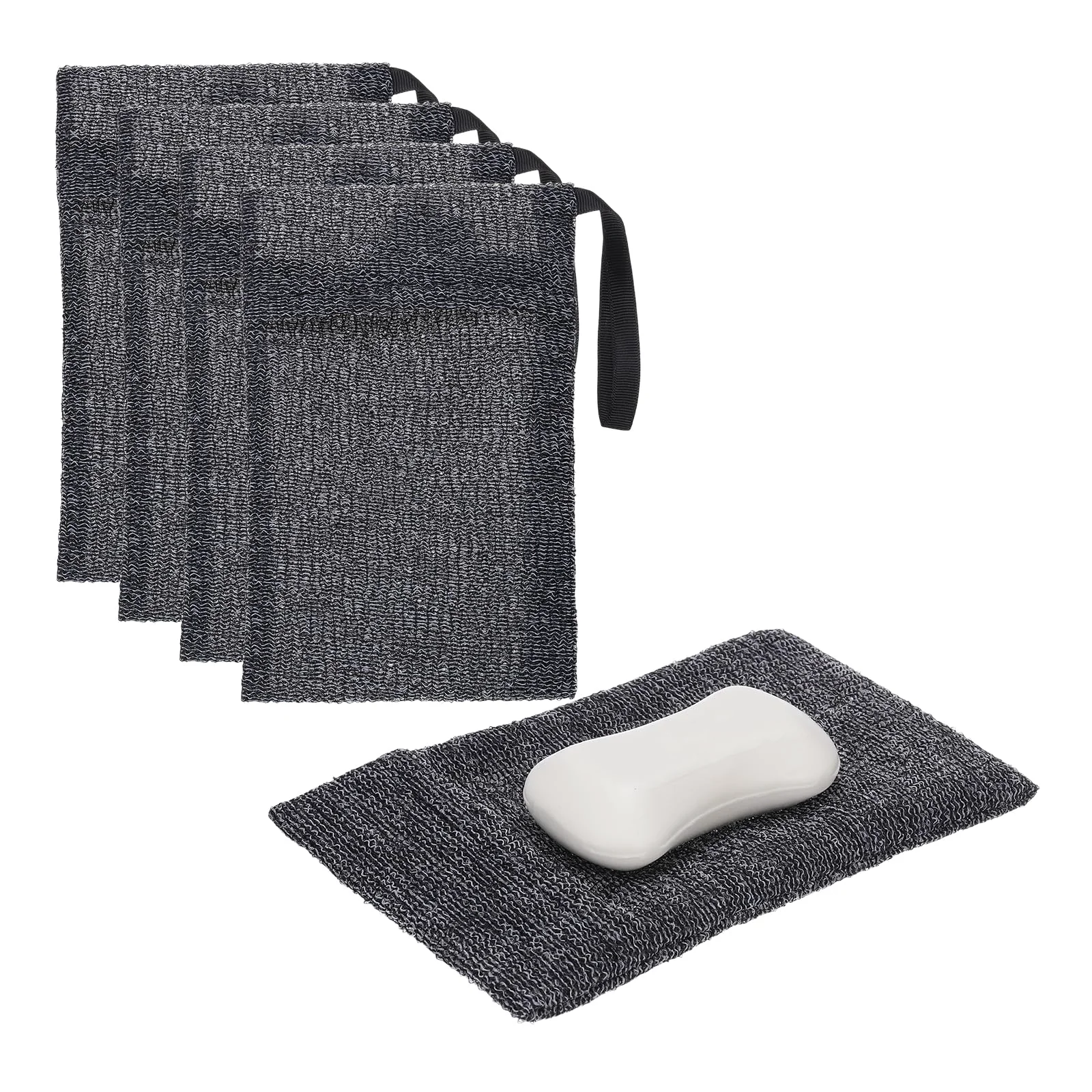 Fine Crafted uxcell Loofah Soap Pouch 4 Pcs Bar Soap Saver Bag with Black Handle Nylon Body Scrubber Pouch Exfoliating Net for Body Shower Foaming Travel Camping Traditional