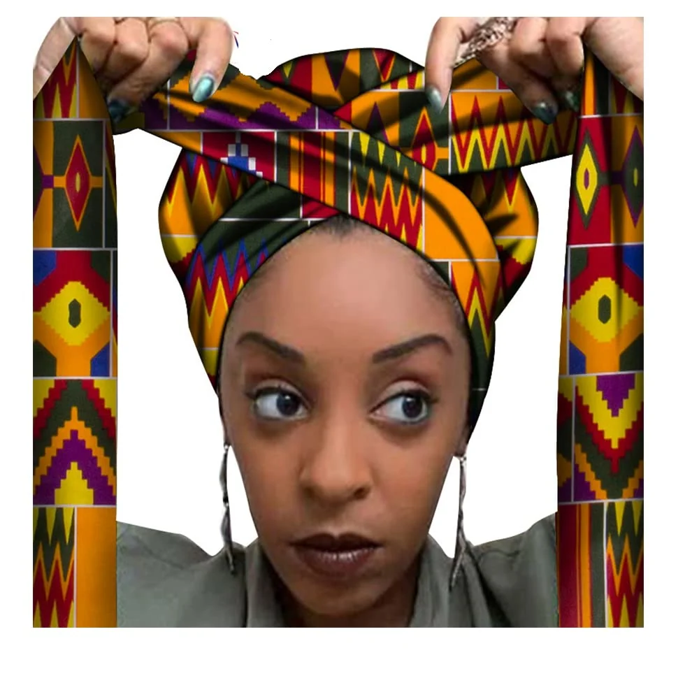 Next-Generation AFRICSTYLE Girl's African Print Hair Bonnet Turbans Head Headwraps Sleeping Ankara Scarf Color_5 Large Solid