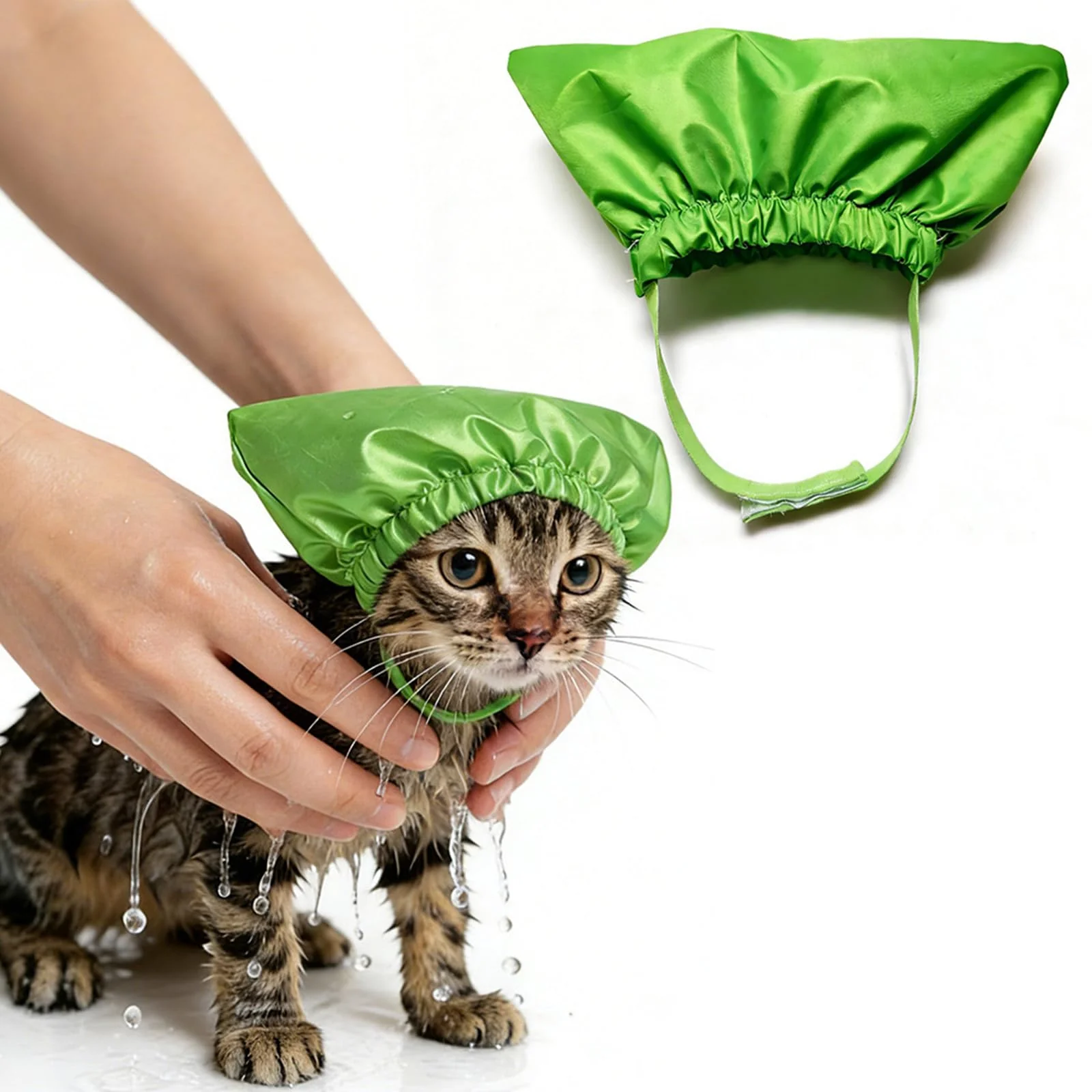 Green AeSiliFlex Cat Shower Cap for Bathing and Swimming Waterproof Cat Ear Cover for Grooming Adjustable Pet Bath Hat for Ear Protection Lightweight Outstanding