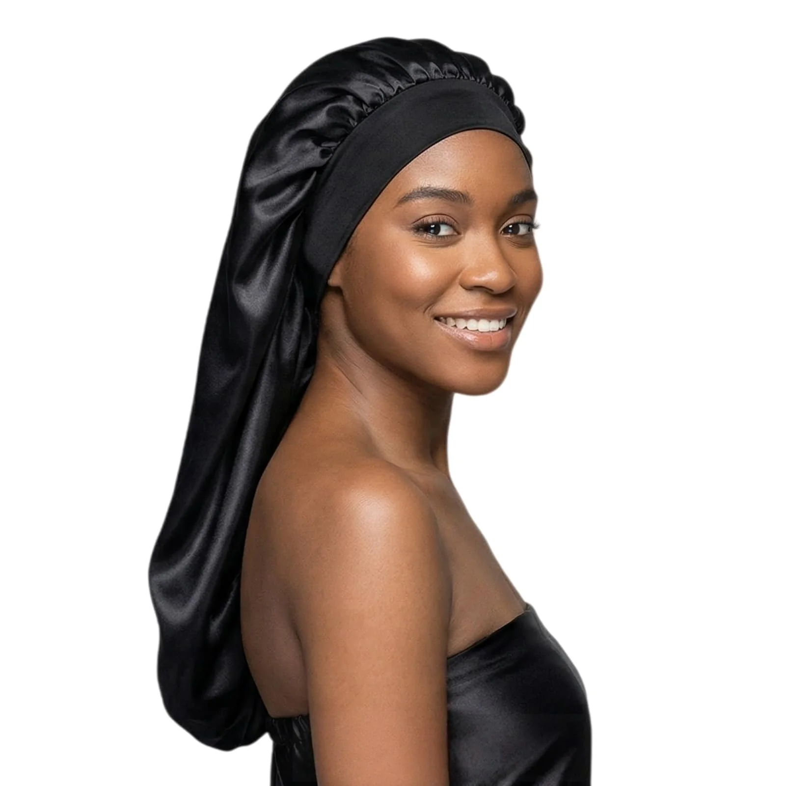 Clean Black Silk Long Bonnet for Sleeping Women Braid Bonnet XL Large Satin Hair Bonnets for Sleeping Long Hair Silk Sleep Night Cap Consistent