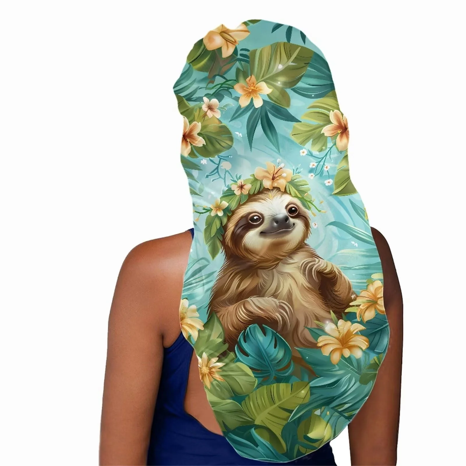 Exclusive AFPANQZ Tropical Flower Sloth Satin Sleep Cap for Long Hair Long Bonnet Night Sleeping Caps with Wide Elastic Band Cap Bonnets to Protect Hair Traditional
