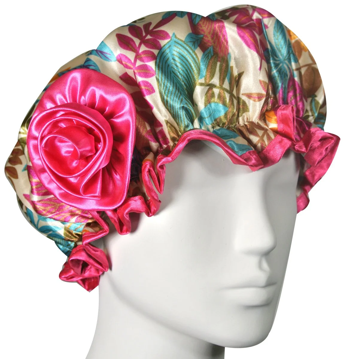 Superior AllyDrew Stylish Satin Shower Cap - Vibrant Leaves Efficient