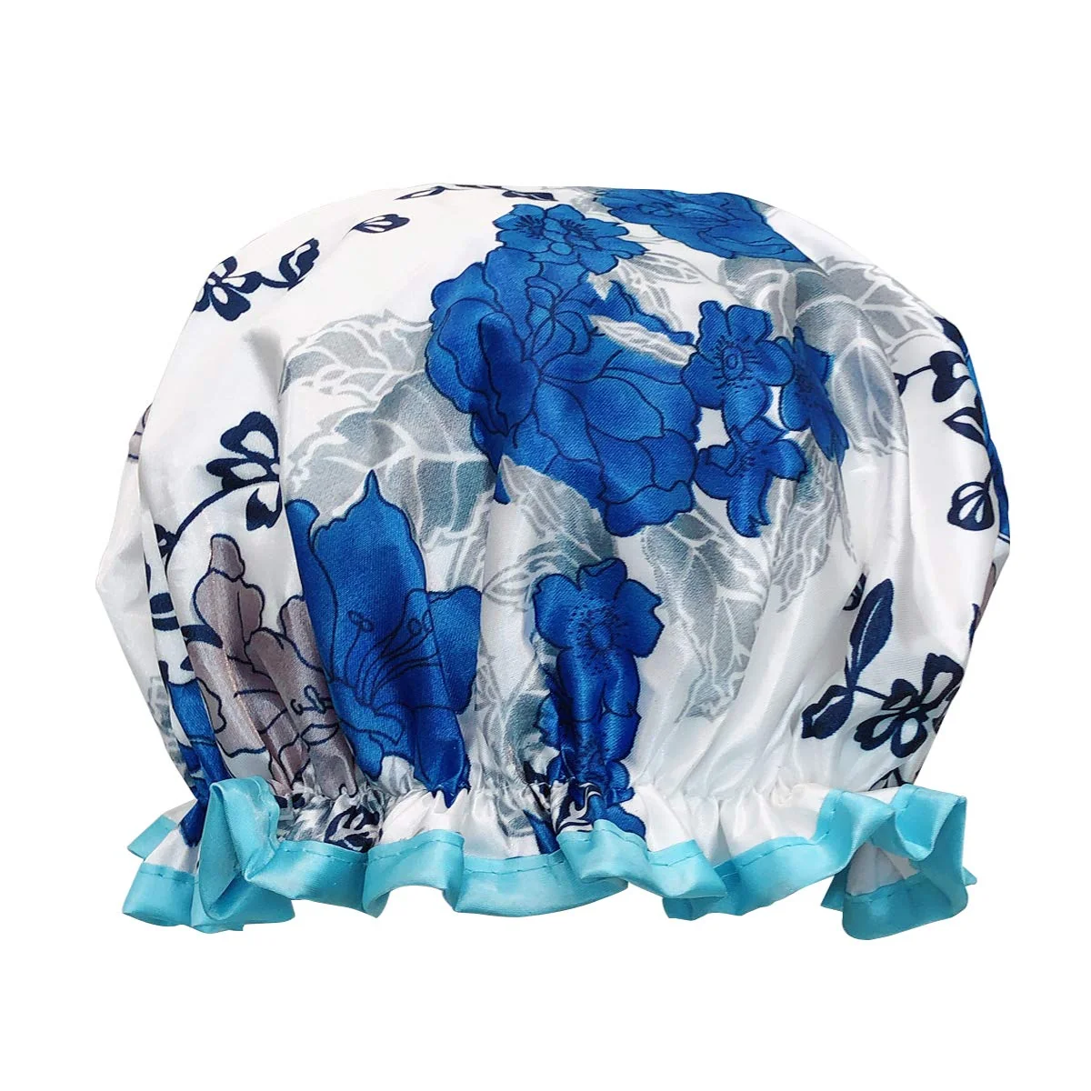 Sustainable allydrew Reusable Women's Waterproof Shower Caps for Long Hair Blue Floral Organic