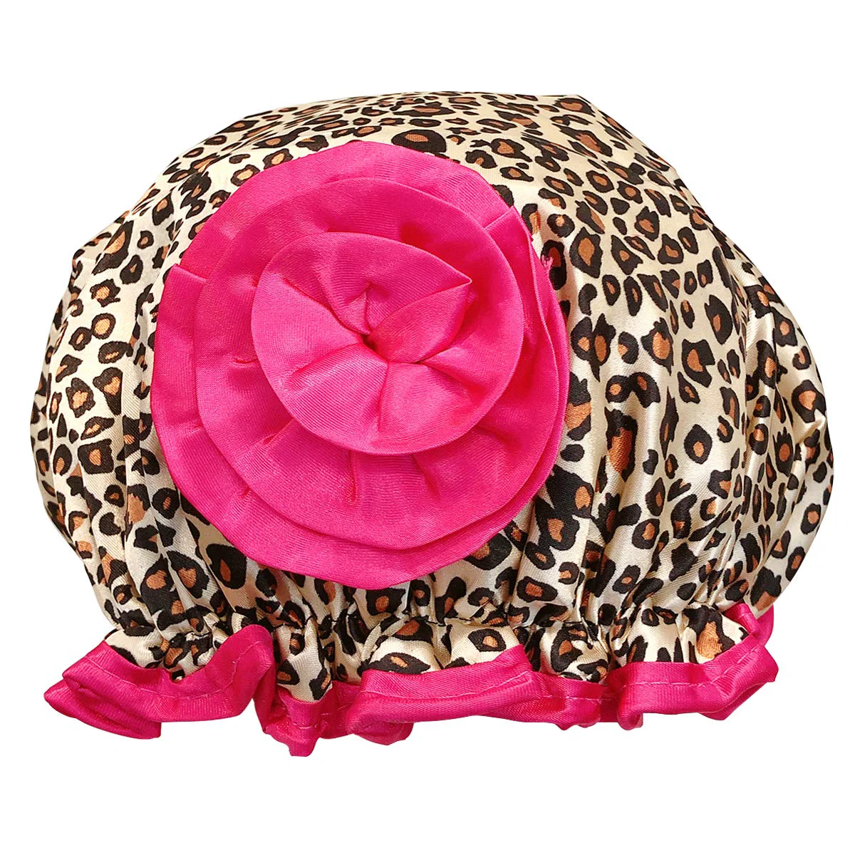 Genuine allydrew Stylish Satin Shower Cap - Brown Leopard Pink Rose