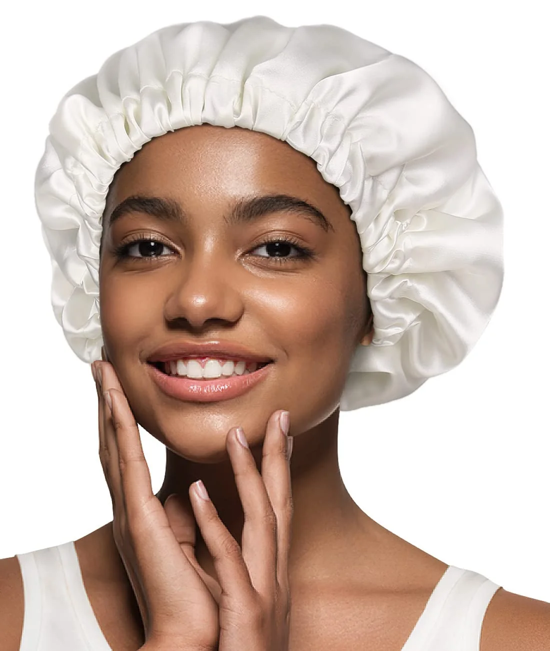 First-Class Alnorm Breathable Double Layer Natural Hair Satin Bonnet Sleep Cap Off-White Lightweight