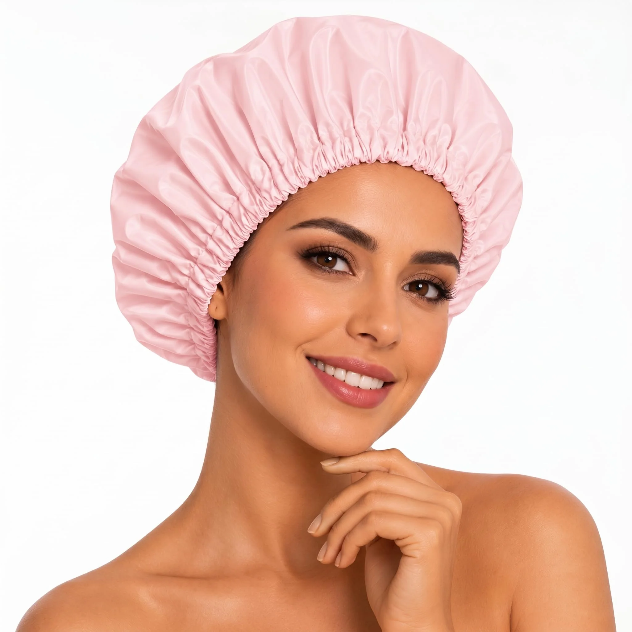 Safe Aquior Shower Caps Reusable Shower Cap for Women Waterproof Layer Hair Cap Large Size for All Hair Lengths for Girls Spa Home Salon Use Pink Smart
