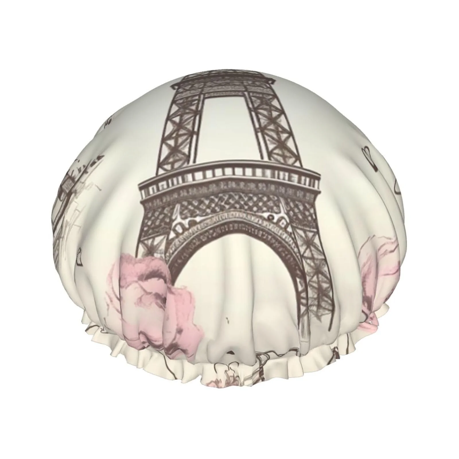 Enhanced The Eiffel Tower and a Bicycle Shower Cap for Women Men Large Reusable Shower Bonnet Double-Layer Waterproof Bath Caps Elastic Band Hair Hat for All Exceptional