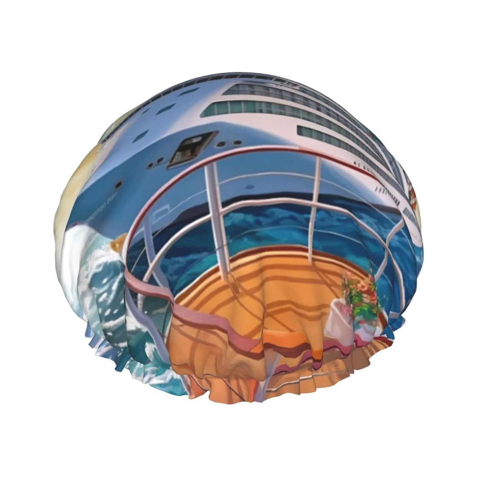 High-End Summer Sea Cruise Shower Cap for Women Men Large Reusable Shower Bonnet Double-Layer Waterproof Bath Caps Elastic Band Hair Hat for All Hairstyles Green