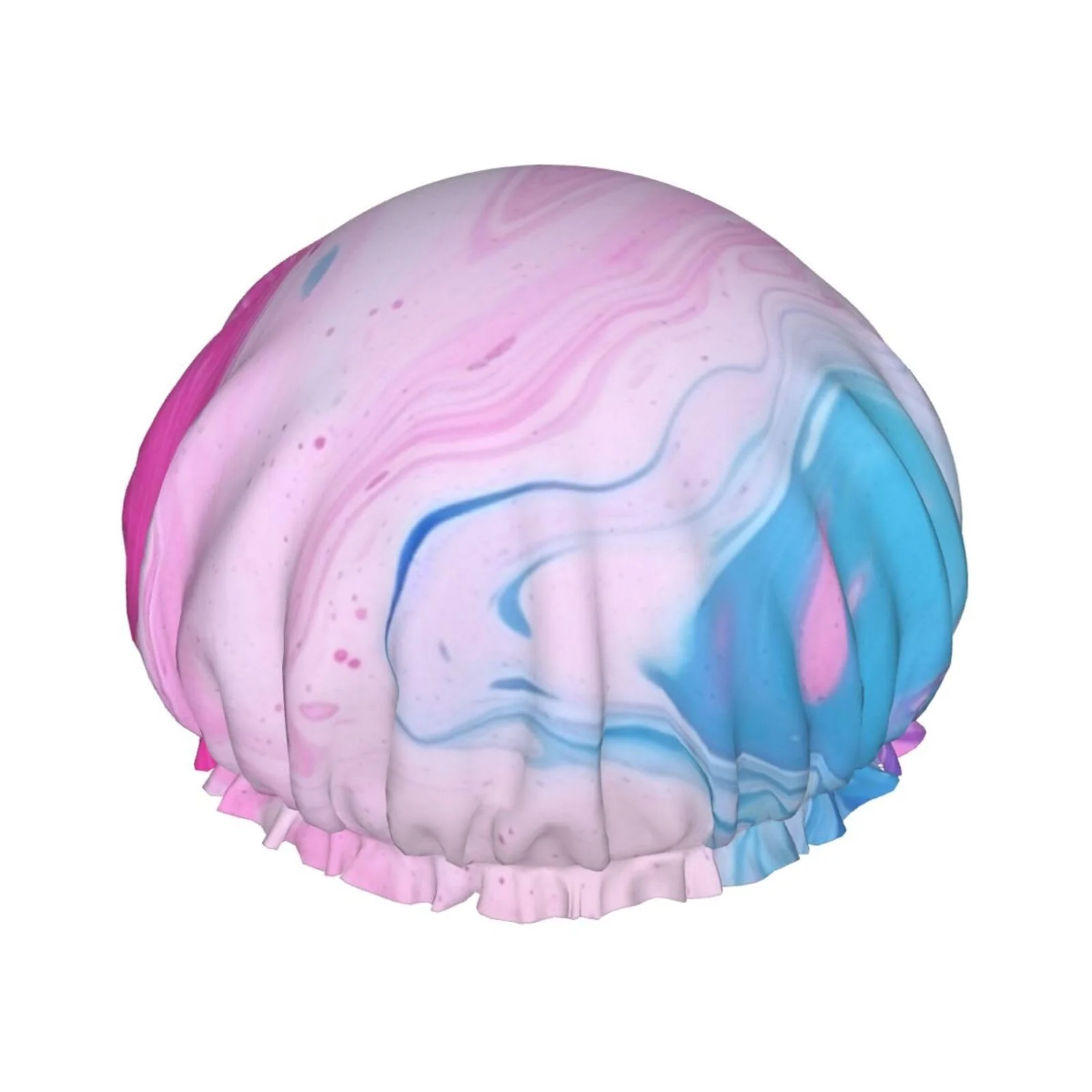 Environmentally Friendly Colorful Marble Pastel Blue Purple Shower Cap for Women Men Large Reusable Shower Bonnet Double-Layer Waterproof Bath Caps Elastic Band Hair Hat Original Design