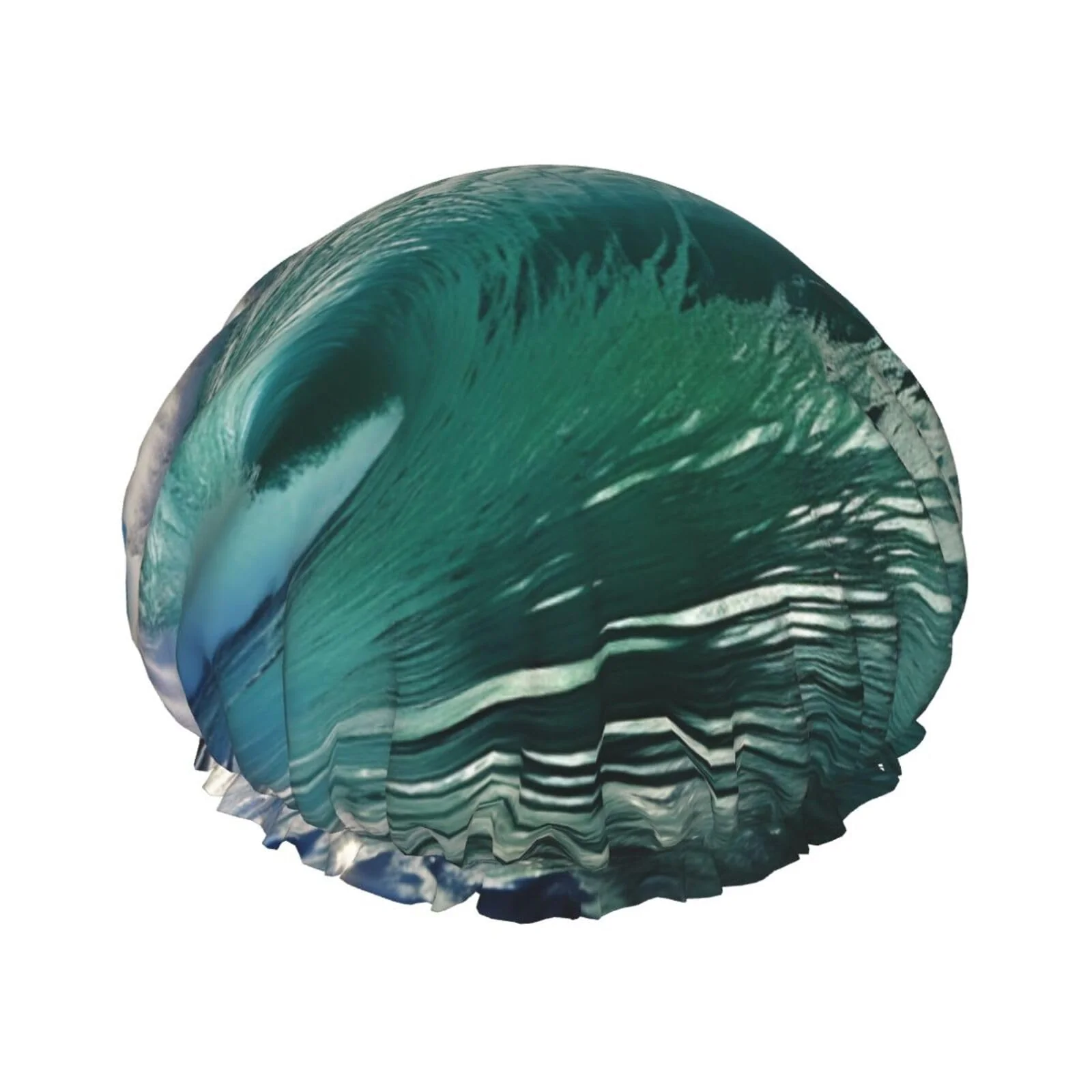 Sustainable Big Ocean Wave Shower Cap For Women Reusable Double Layers Bathing Bath Cap Hair Caps Waterproof Elastic Band Ladies Spa Salon Shower Hat Hair Caps Flexible