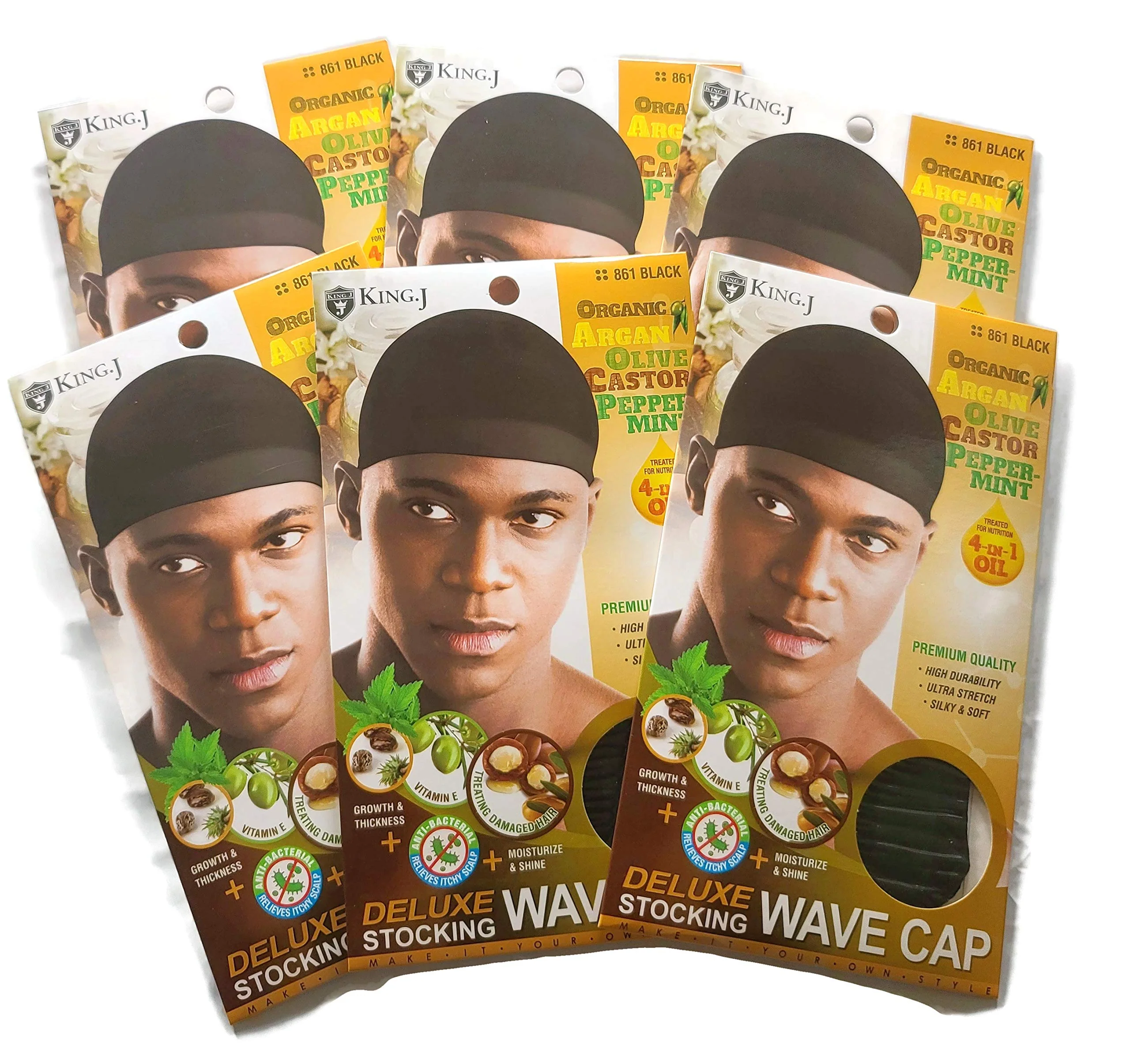 High-Performance Healthy Treated Wave Deluxe Stocking Wave Cap Black 6 Packs Convenient