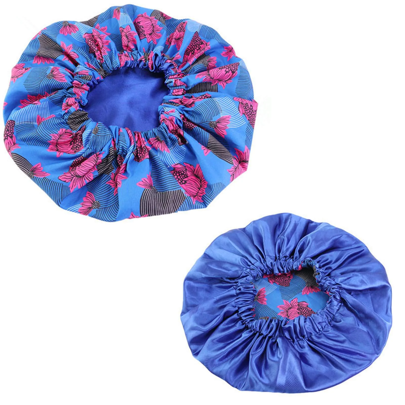 Organic Qianmome Women Double-Layer Extra Large Print Satin Bonnet Sleep Cap African Pattern Fabric Ankara Bonnets Sapphire Superior