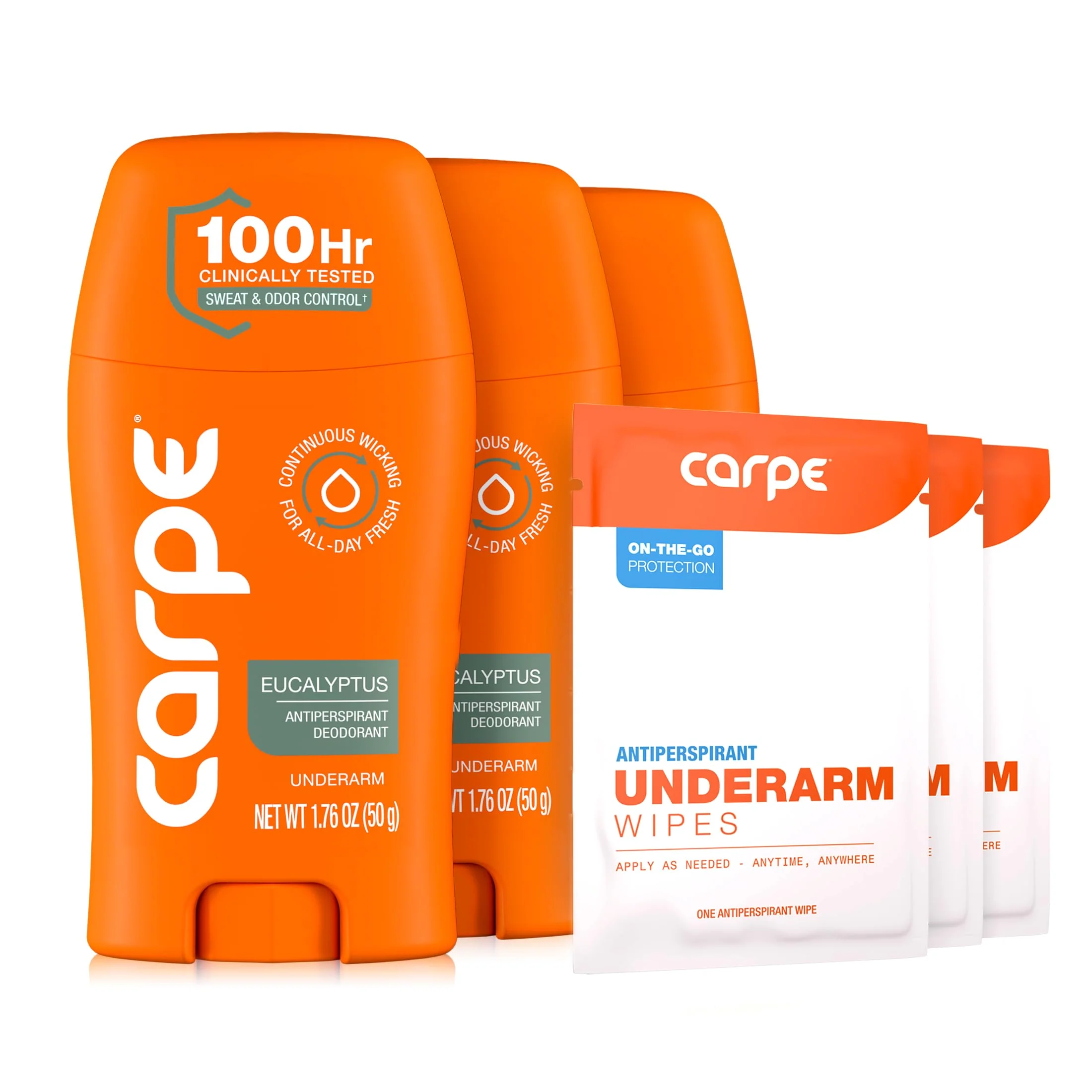 Sophisticated Carpe Underarm Antiperspirant Deodorant for Women and Men - Antiperspirant Deodorant for Stinky Sweaty Armpits - Eucalyptus - 3 Pack with 3 Bonus Original Design
