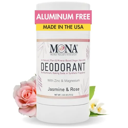 Luxury MONA BRANDS All Natural Magnesium Deodorant for Women Men - Aluminum Baking Soda Synthetic Fragrance for Sensitive Skin Jasmine Rose Efficient