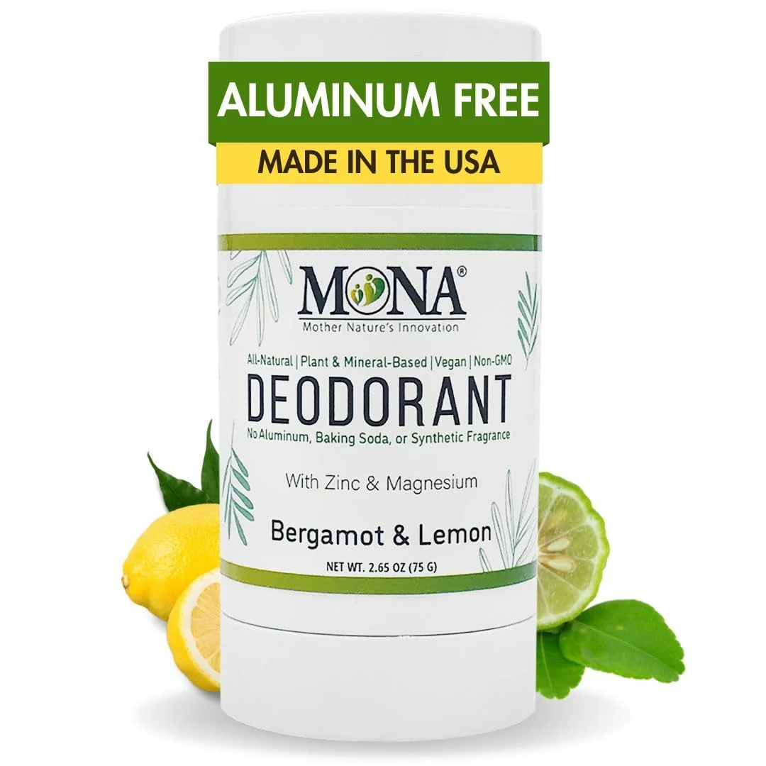 Effective MONA Brands All Natural Magnesium Deodorant for Women Men - Baking Soda Aluminum Bergamot Lemon 2.65oz Secure