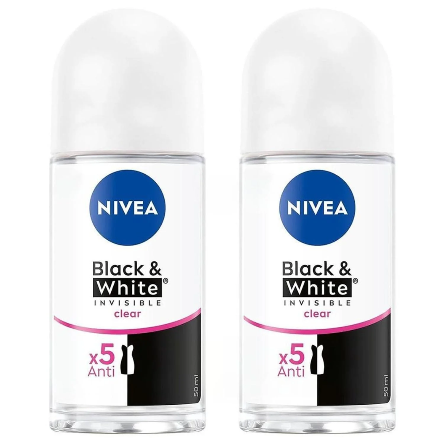 High-Grade Nivea Black White Pure Invisible Roll-On Deodorant - 1.69 fl oz - Pack of 2 Clean