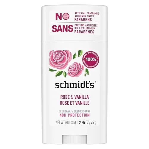 Convenient Schmidt's Aluminum- Vegan Deodorant Rose Vanilla with 24 Hour Odor Protection for Women and Men Natural Ingredients Cruelty- 2.65 oz Exclusive