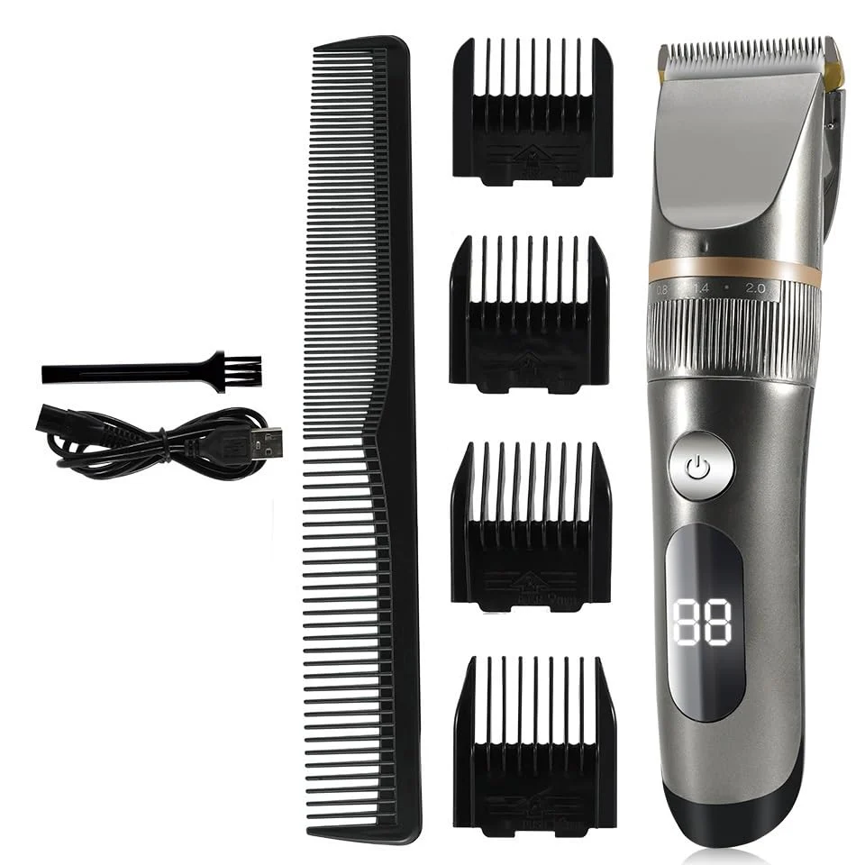 Comfortable GLESVOWIO Mens Hair Clippers Electric Clipper Trimmer for Men Rechargeable Shaver Beard Barber Cutting Machine for Cut Gray Verified