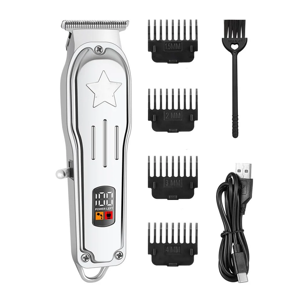 Organic GLESVOWIO Sliver Electric Hair Trimmer for Men Professional Cordless Barber Clippers with LED Digital Display 4 Limit Combs Rechargeable Haircutting Premium Material