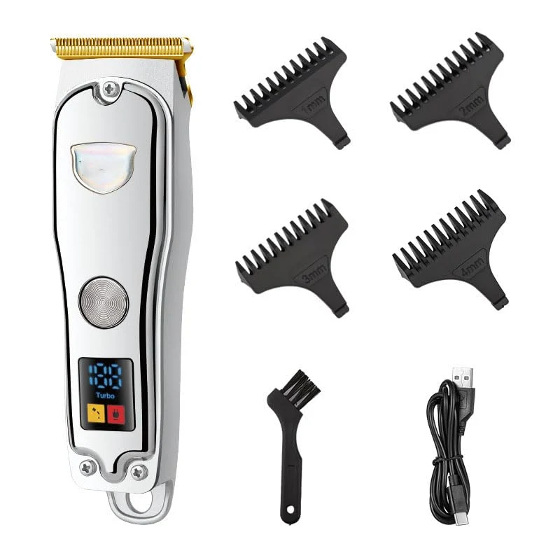 World-Class Professional Cordless Haircut Kit with LED Display 4 Lmit Combs Zero-Gap T-Blade Mens Grooming Beard Trimmer for Family Barber Use Rechargeable Hair Superior