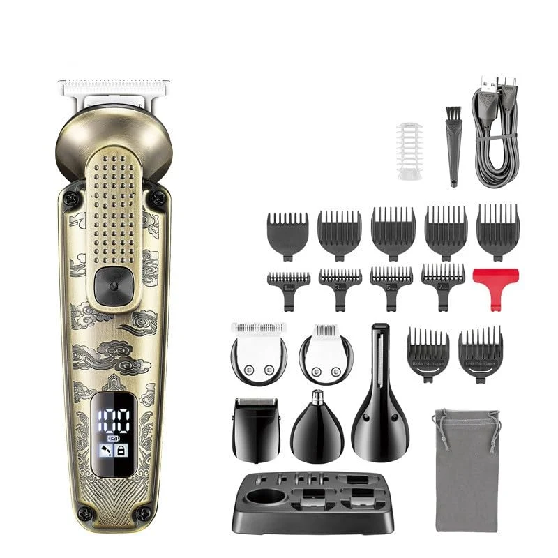 Clean GLESVOWIO 8-in-1 Professional Hair Clipper Set Multifunctional Intelligent LED Digital Electric Razor for Nose Body Face Mustache Cordless Body Consistent