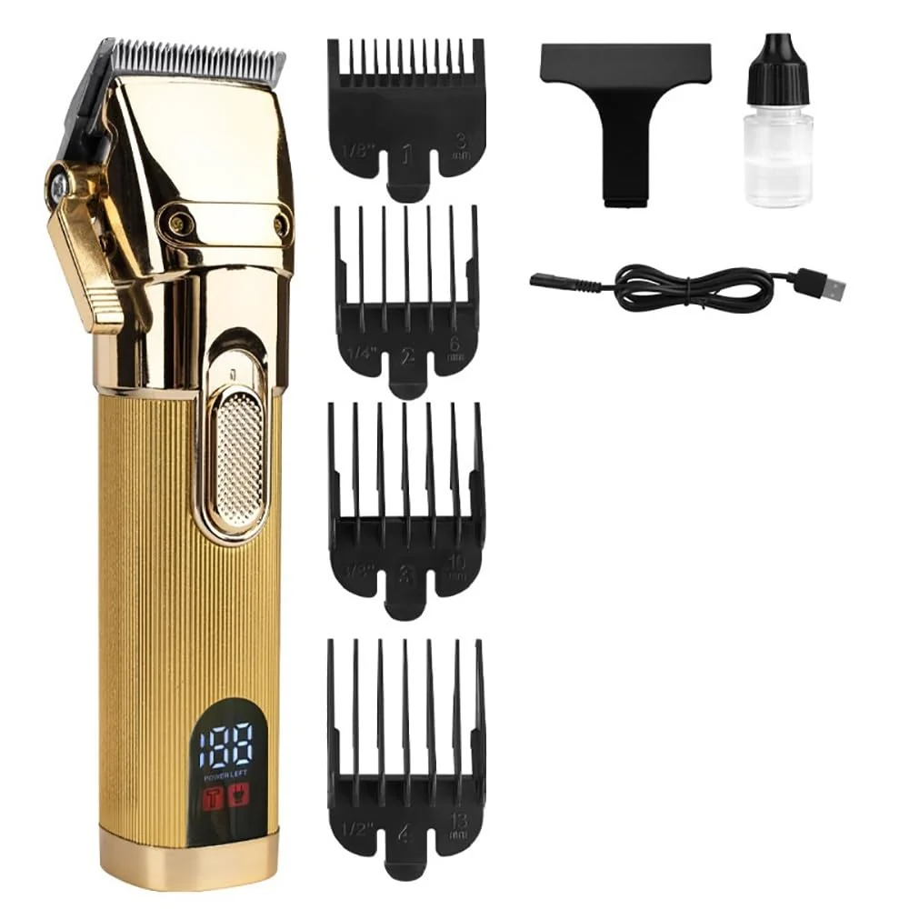 Environmentally Friendly GLESVOWIO Hair Cutting Tool Oil Head Professional Clipper Electric Push Scissor LCD Adjustable Knife Distance Trimmer for Men Haircut Machine Gold Powerful