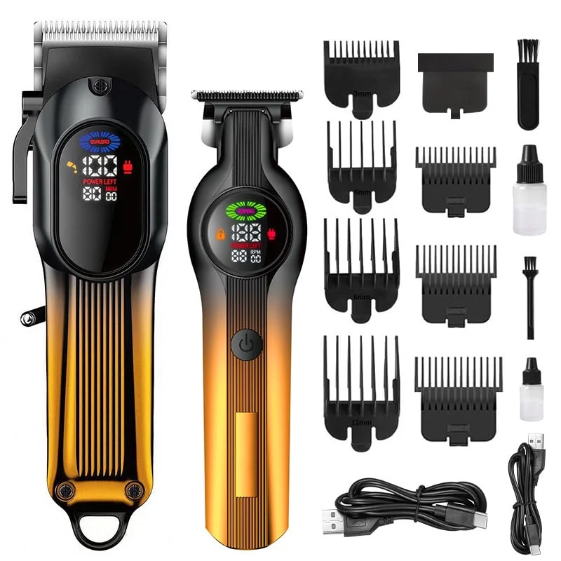 Dependable Professional Hair Clippers for Men Barber and Trimmer Set Cordless for Cutting with Powerful Motor LED Display 7 Limit Combs Rechargable Electric Detailed