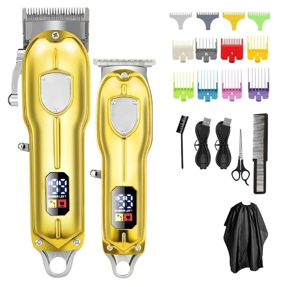 High-Performance HEYLZBKCF Mens Hair Clippers 2PCS Machine Suit Trimmer Clipper Vintage Oil Head Quick Haircut Stainless Steel Cutter Motor Power USB Rechargeable Safe