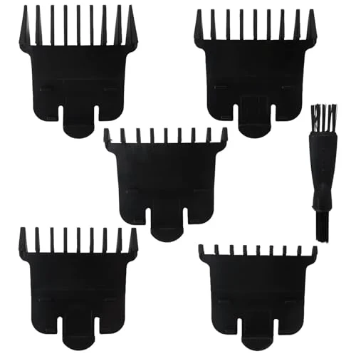 Superior INGQI 5-Pack Black Trimmer Guards for Andis T Outliner Snap-on Blade Attachment Combs Set with Brush 1 32 1 16 1 8 1 4 3 8 Professional