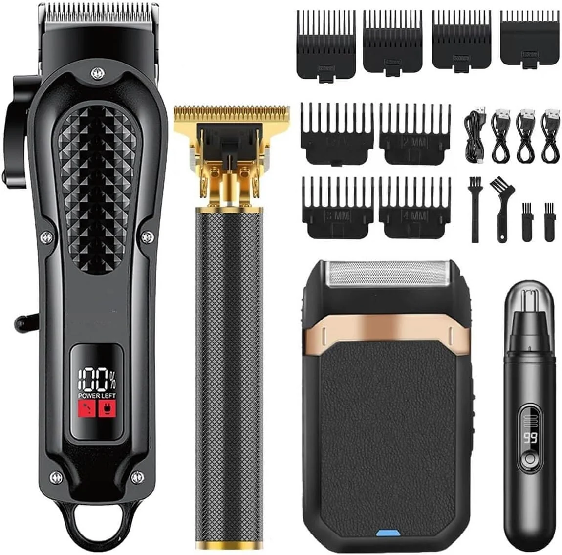 Superior Professional Hair Clippers for Men with T-Blade Trimmer Foil Shaver Nose Cordless Barber Kit with Guards Rechargeable Grooming Set for Beard Exceptional