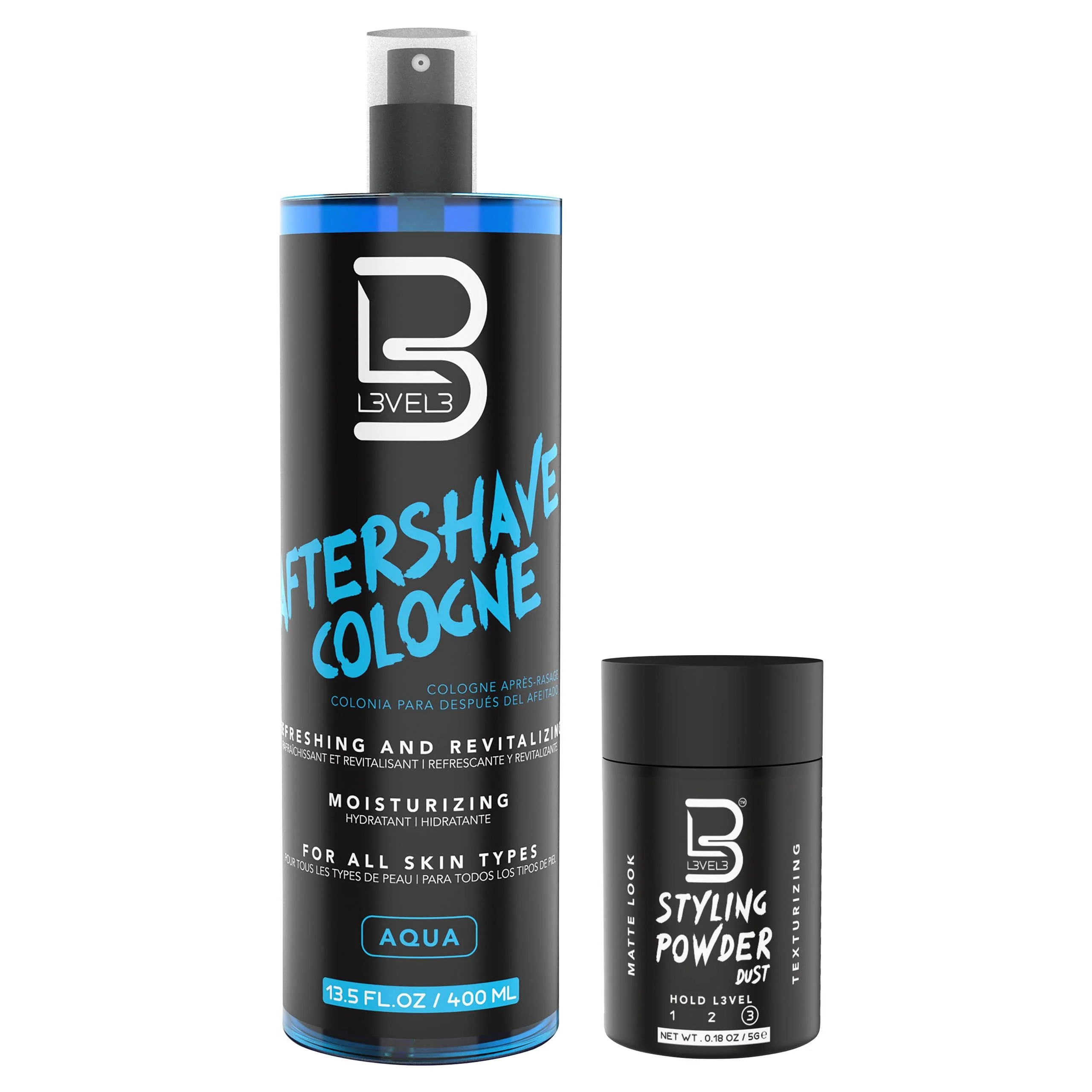 Breathable L3 Level 3 After Shave Spray Cologne - Softens Skin - Refreshes and Relieves Face and Skin - Styling Powder Included Aqua Premium Material