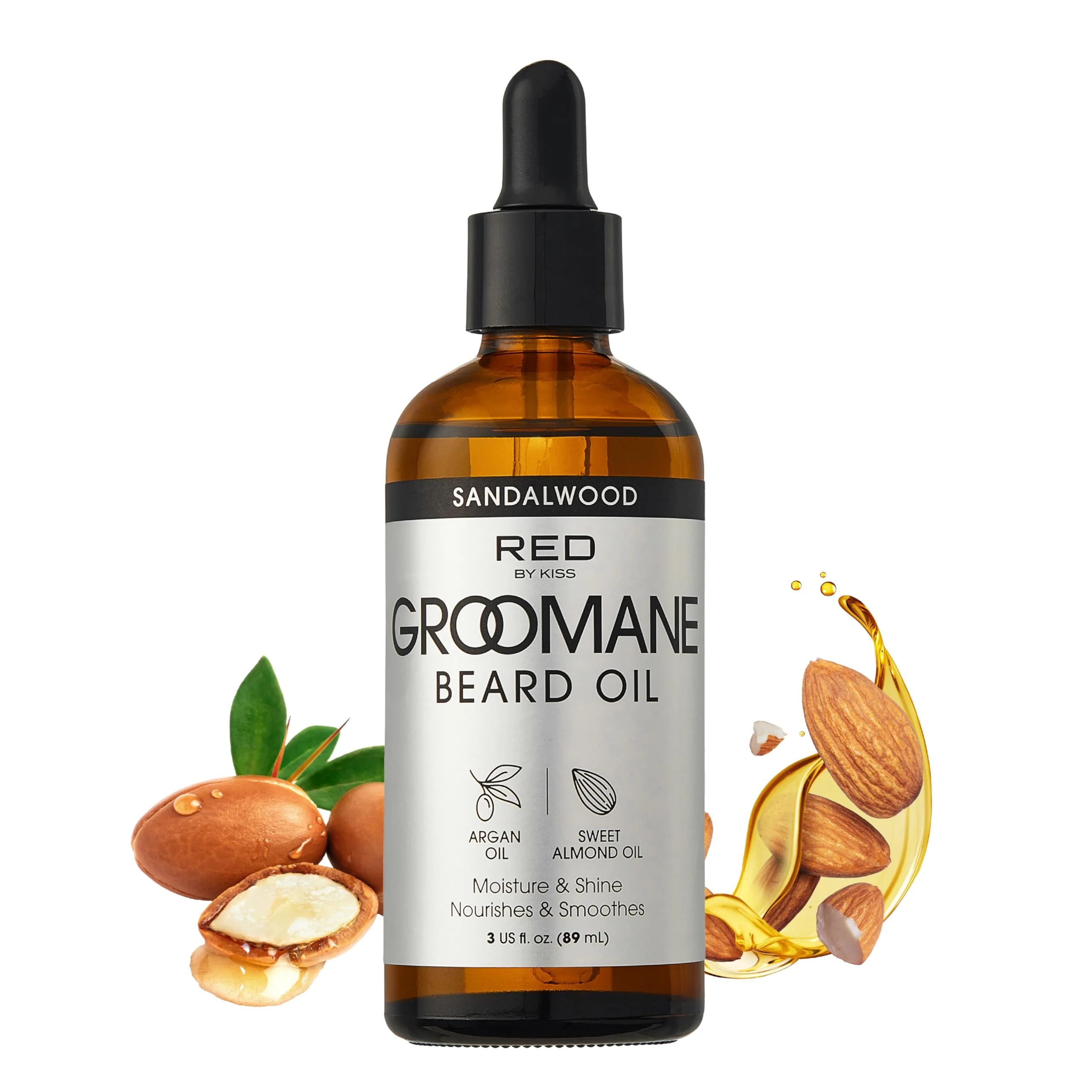 Efficient Red by Kiss Groomane Beard Oil Argan Oil Sweet Almond Oil Paraben Phthalate- Hydrates Softens Healthy Smooth Beard Hair 3 fl.oz Classic