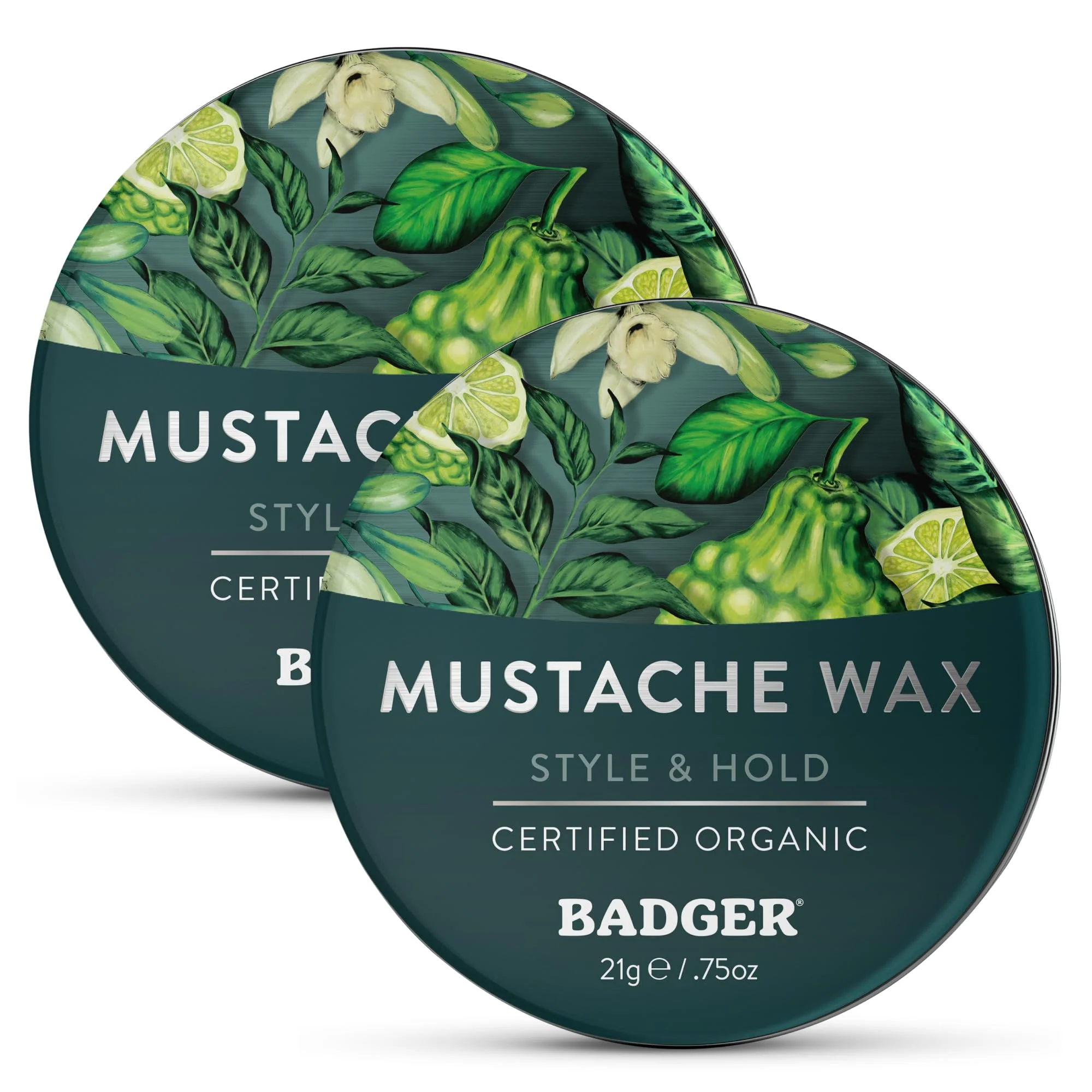 Luxury Badger Mustache Wax Medium Hold Light Masculine Scent Easy to Apply Organic Versatile Moustache Beard Wax .75 oz Tin 2-Pack Authentic