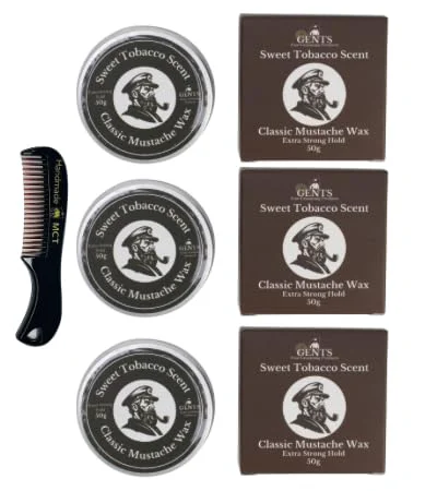 Reusable G.B.S Strong Hold Sweet Tobacco Mustache Wax Easy Application Restyleable long lasting hold with Styling Comb 1.7 oz 3 Pack Sweet Tobacco Easy-to-Use