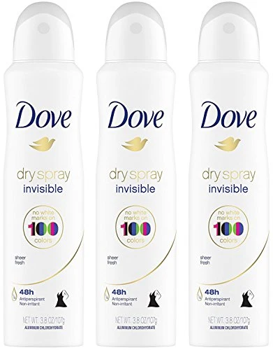 Proven Dove Dry Spray Antiperspirant - Invisible - Sheer Fresh - Net Wt. 3.8 OZ 107 g Per Can - Pack of 3 Cans Trusted