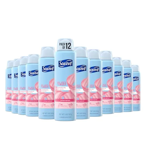 Carefully Designed Suave Dry Spray Antiperspirant Deodorant For Quick and Easy Sweat Protection Powder Fresh 48 hour Protection 3.8 OZ 12 Count Smooth
