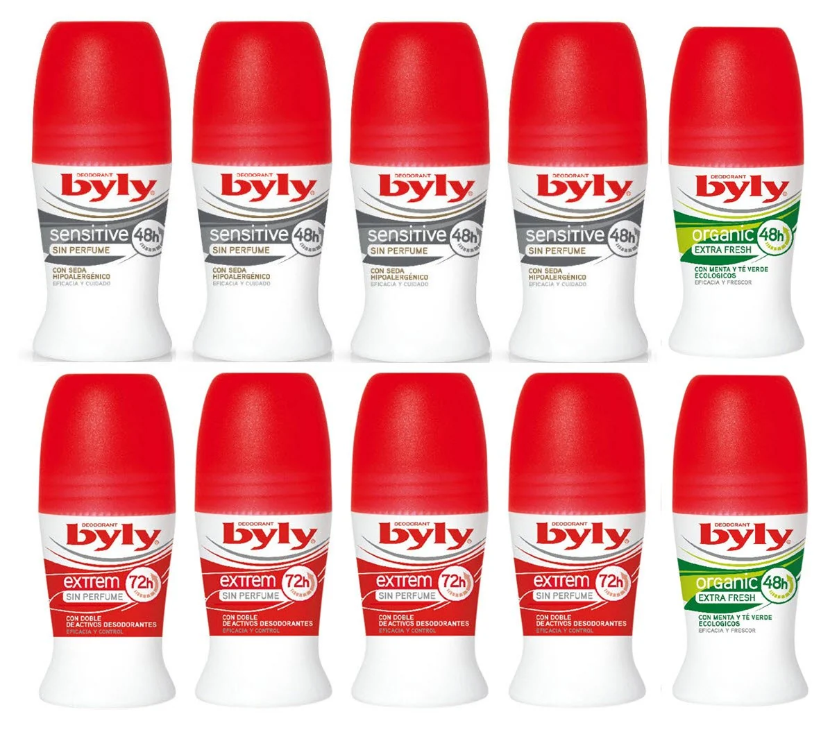Casual Byly Deo Deodorant Roll-on Mix Sensitive Organic Extrem 50ml Pack of 10 Lightweight
