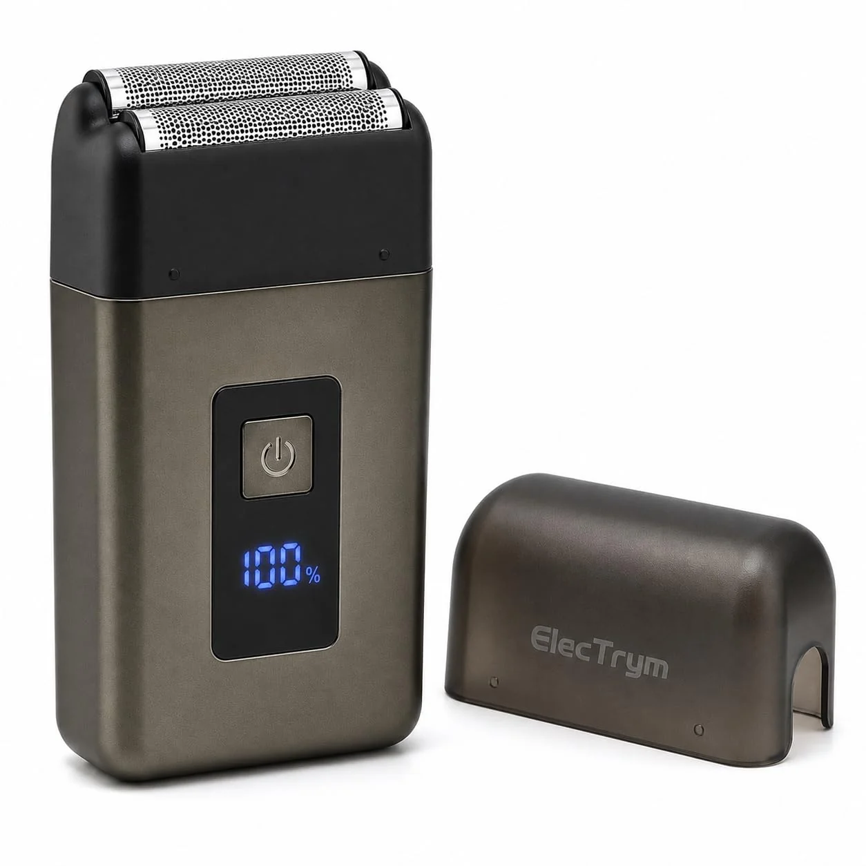 Refined ElecTrym E1020 Dual Foil Head Electric Shaver for Men Silver USB-C Rechargeable Wet and Dry Battery Display World-Class