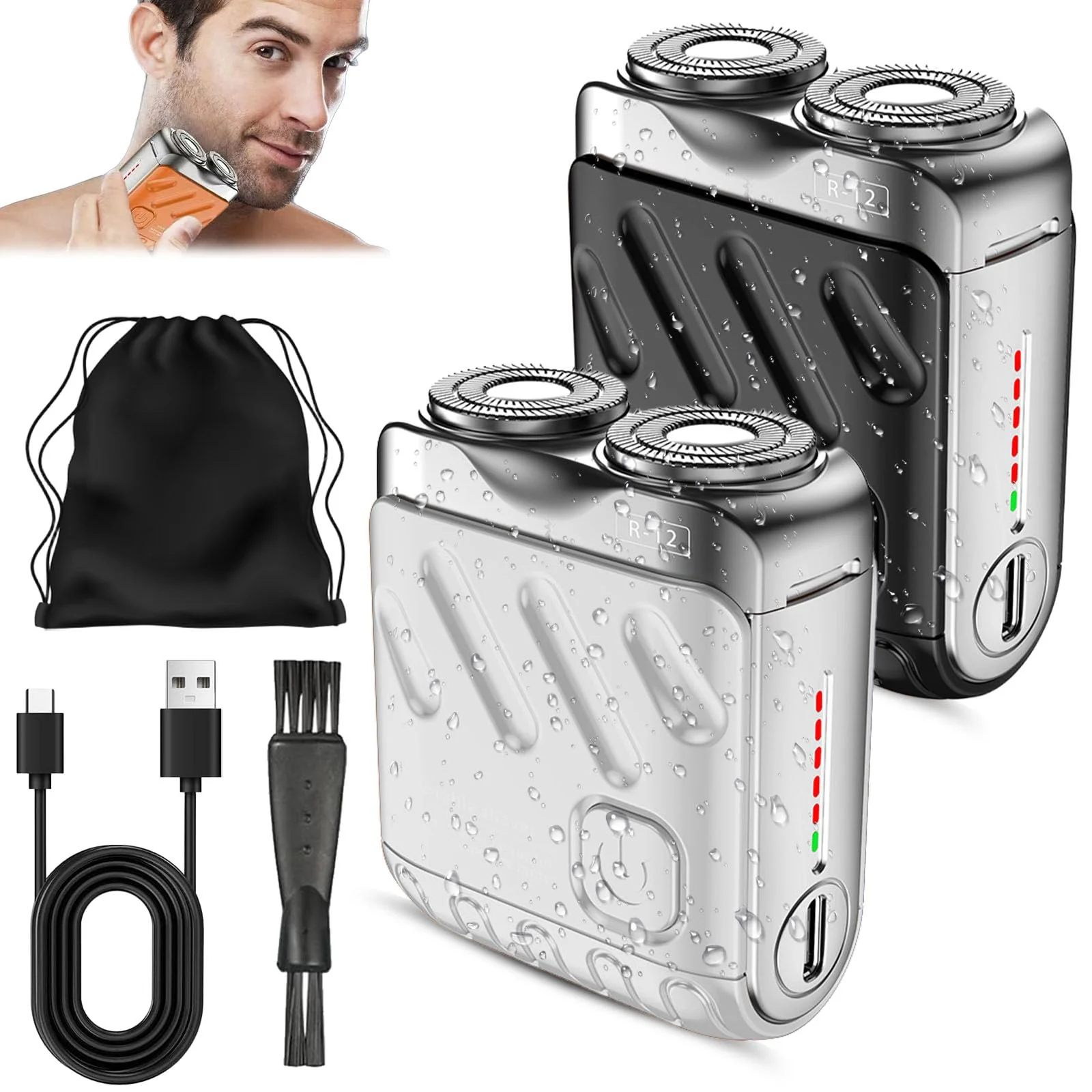 Refined Small Steel Cannon Suspended Magnetic Blade Portable Rotary Dual Ring Electric Shaver Fully Waterproof USB Rechargeable One-Button Long Lasting Elite