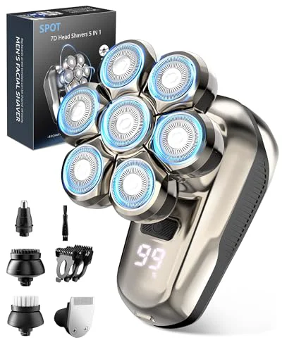 Excellent Head Shaver for Bald Men 5-in-1 Electric Razor with 7D Floating 2-Speed Modes IPX7 Waterproof LED Smart Display and Type-C Fast Charging Innovative