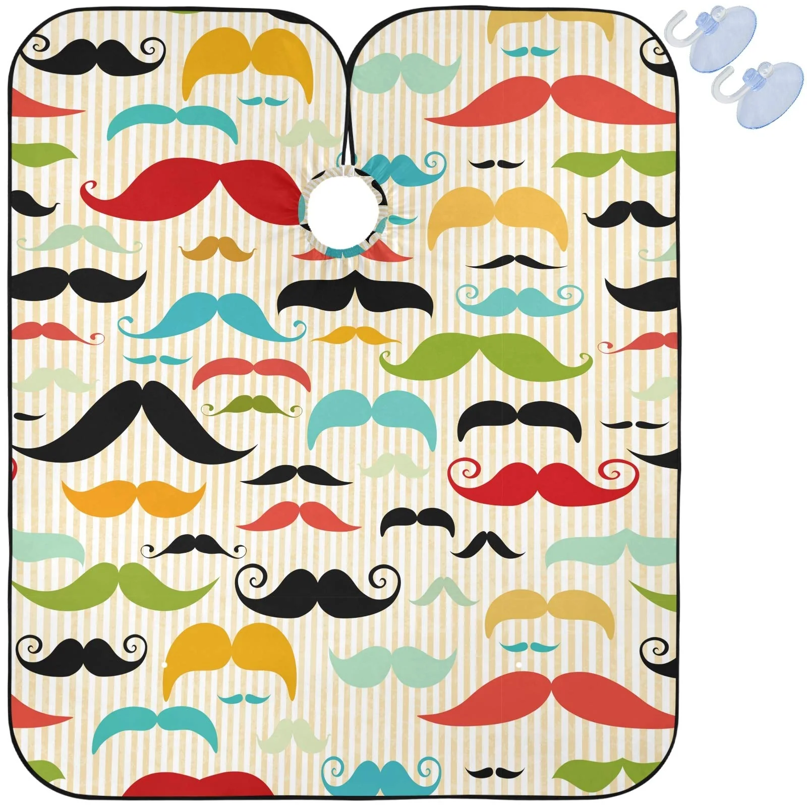 Fashionable visesunny Colored Mustache Vintage Style Barber Cape Anti-Static Hair Cutting Cape with Snap Closure Professional Salon Polyester Beard Shaving Bib Recyclable