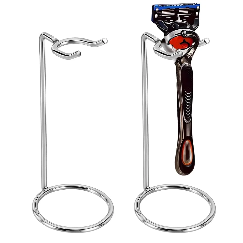 Trendy AHANDMAKER 2 Pack Stainless Steel Safety Razor Stand for Razors and Brushes 2x4.8in Heavy Duty Razor Holder Shaving Brush Organizer for Bathroom Fashionable