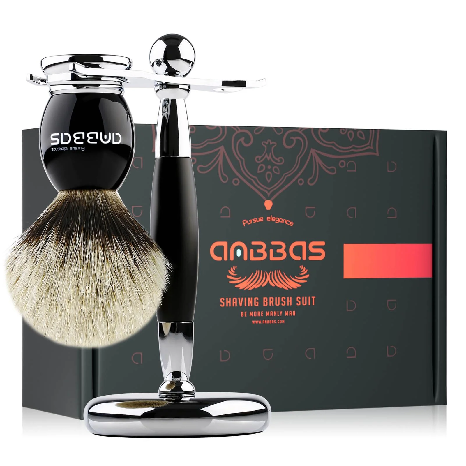 User-Friendly Anbbas Shaving Brush and Stand Silvertip Badger Hair Brush Black Resin Alloy Handle with Stainless Steel Shaving Stand for Double Edge Safety Razor Healthy