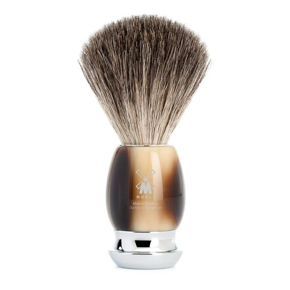 Clean MÜHLE VIVO Brown Horn Pure Badger Shaving Brush - Luxury Shave Brush for Men Rich Lather Quality
