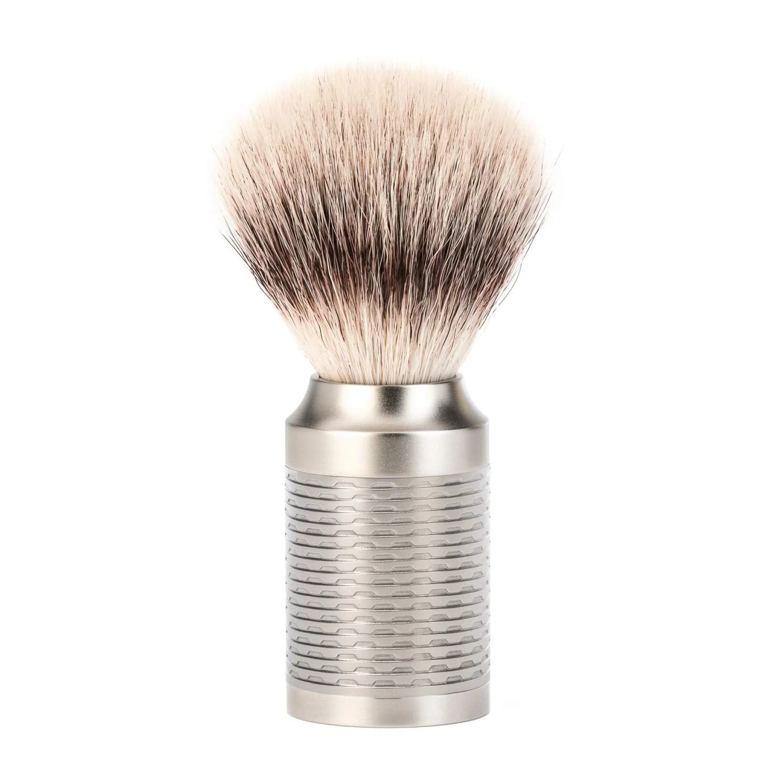 Environmentally Friendly MÜHLE ROCCA Pure Matt Stainless Steel Silvertip Fibre Shaving Brush Detailed